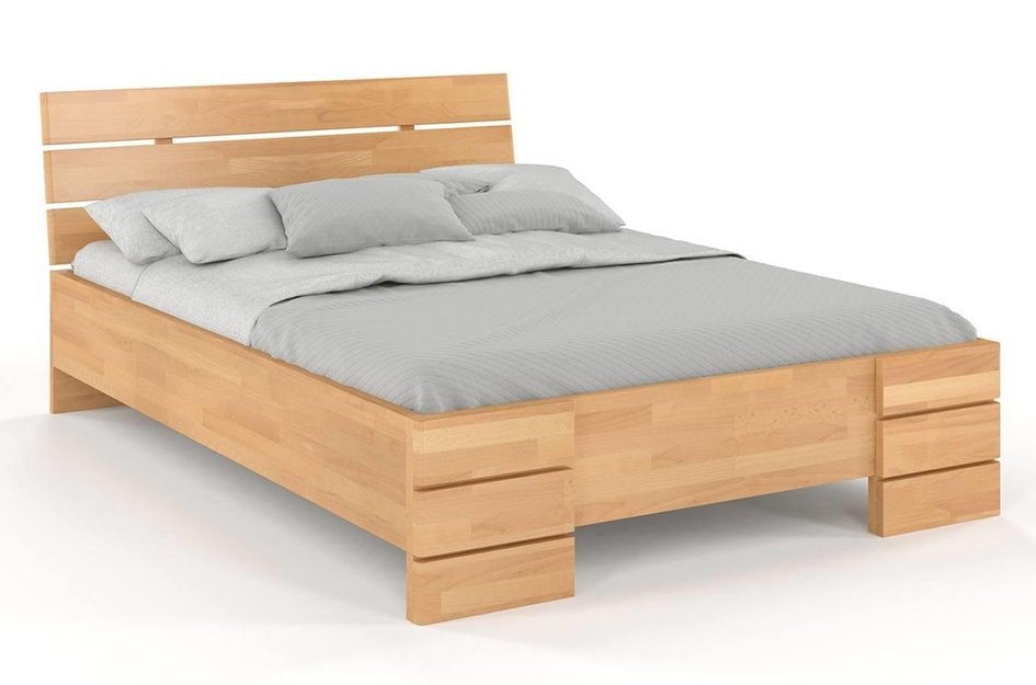 Łóżko drewniane bukowe Visby Sandemo High BC (Skrzynia na pościel) / 160x200 cm, kolor naturalny