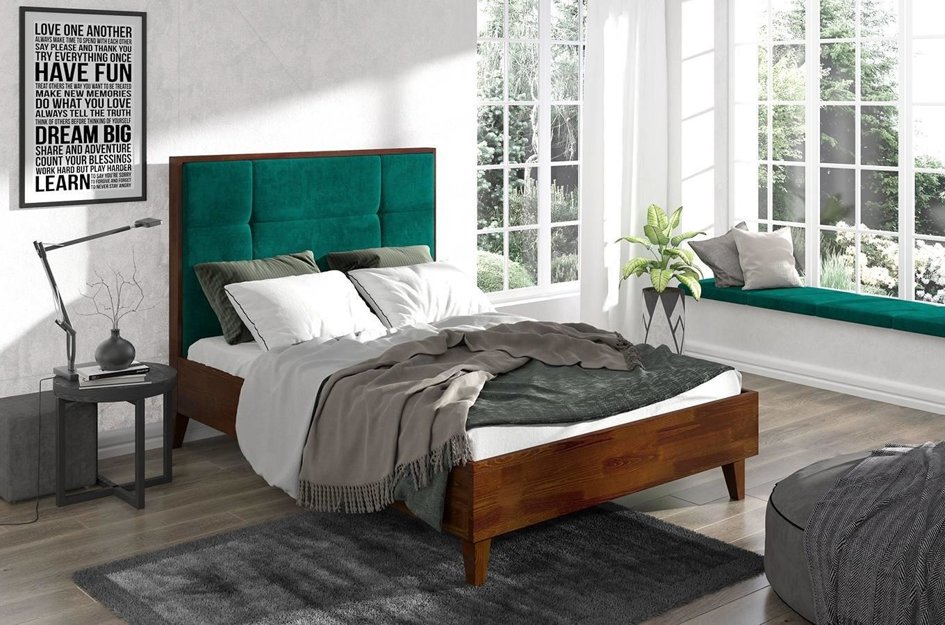 Łóżko drewniane sosnowe Visby FRIDA z wysokim zagłówkiem / 120x200 cm, kolor biały, zagłówek French Velvet 670