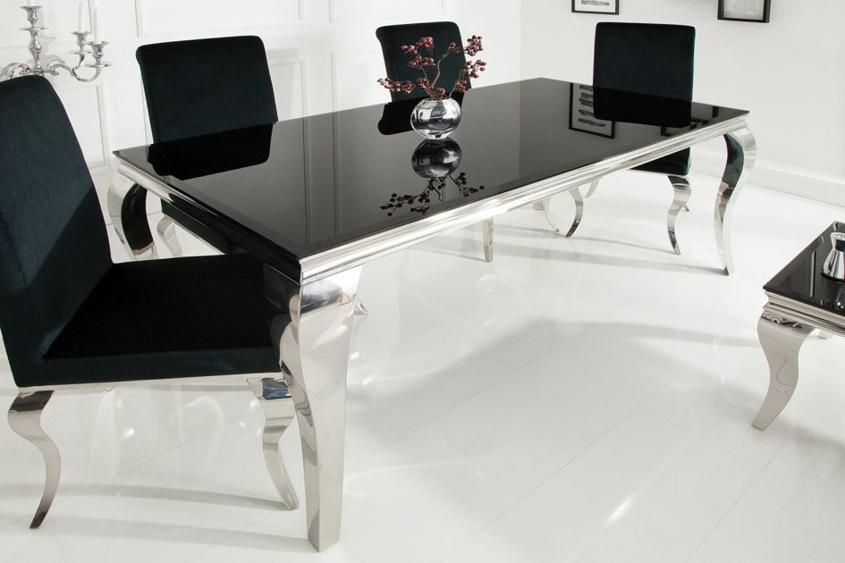 MODERN BAROCK elegancki stół do jadalni w stylu glamour z czarnym blatem i srebrnymi nogami / 200x100 cm