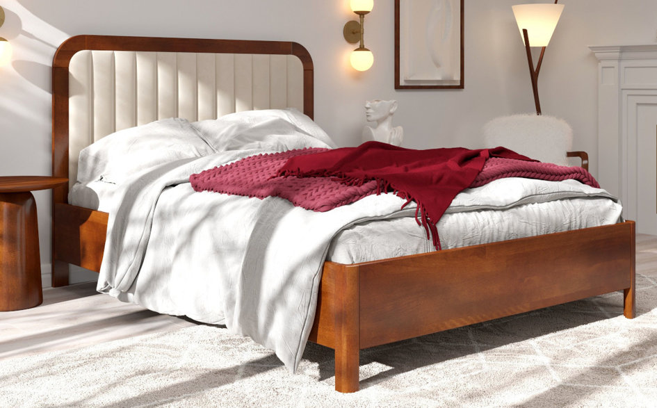 Tapicerowane łóżko drewniane bukowe Visby MODENA BC z wysokim zagłówkiem (skrzynia na pościel)