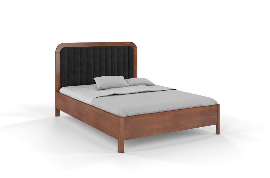 Tapicerowane łóżko drewniane bukowe Visby MODENA z wysokim zagłówkiem / 180x200 cm, kolor orzech, zagłówek Casablanca 2316