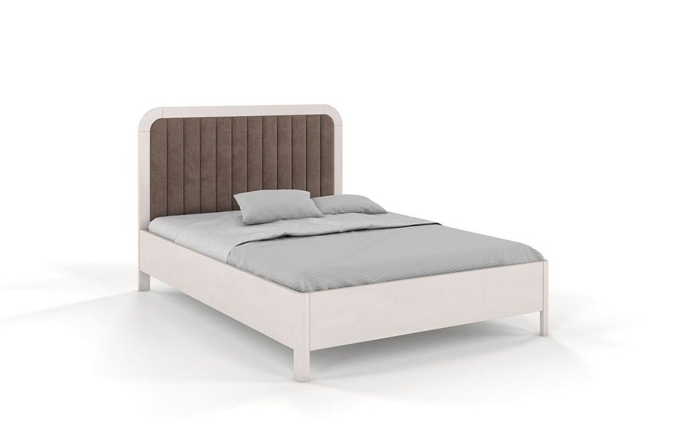 Tapicerowane łóżko drewniane bukowe Visby MODENA z wysokim zagłówkiem / 200x200 cm, kolor biały, zagłówek Casablanca 2306
