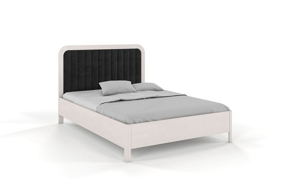 Tapicerowane łóżko drewniane bukowe Visby MODENA z wysokim zagłówkiem / 200x200 cm, kolor biały, zagłówek Casablanca 2316