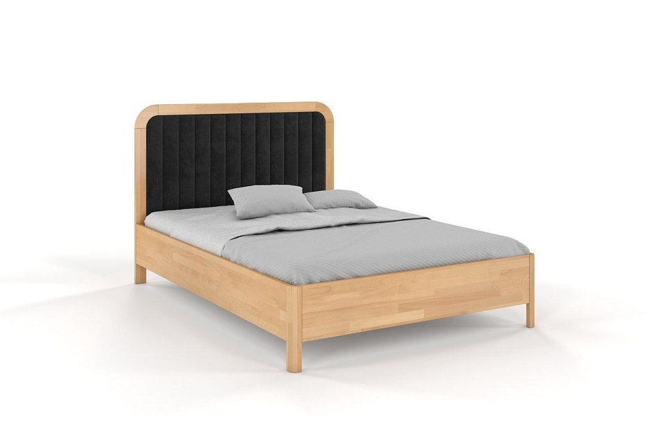 Tapicerowane łóżko drewniane bukowe Visby MODENA z wysokim zagłówkiem / 200x200 cm, kolor naturalny, zagłówek Casablanca 2316