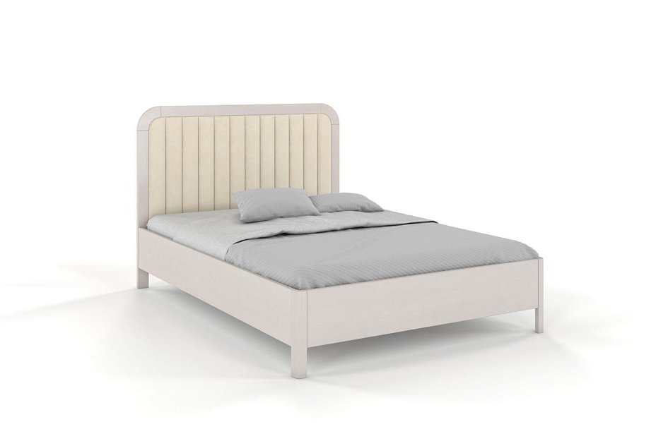 Tapicerowane łóżko drewniane sosnowe Visby MODENA z wysokim zagłówkiem / 160x200 cm, kolor biały, zagłówek Casablanca 2301