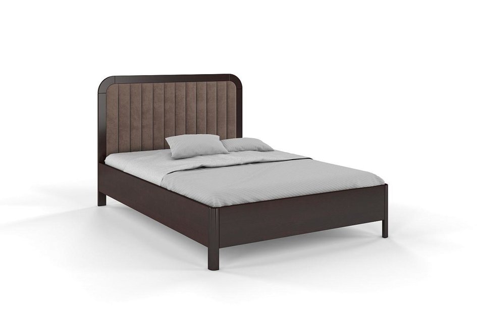 Tapicerowane łóżko drewniane sosnowe Visby MODENA z wysokim zagłówkiem / 160x200 cm, kolor palisander, zagłówek Casablanca 2306