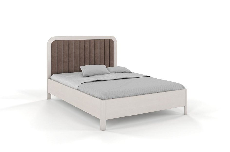 Tapicerowane łóżko drewniane sosnowe Visby MODENA z wysokim zagłówkiem / 180x200 cm, kolor biały, zagłówek Casablanca 2306