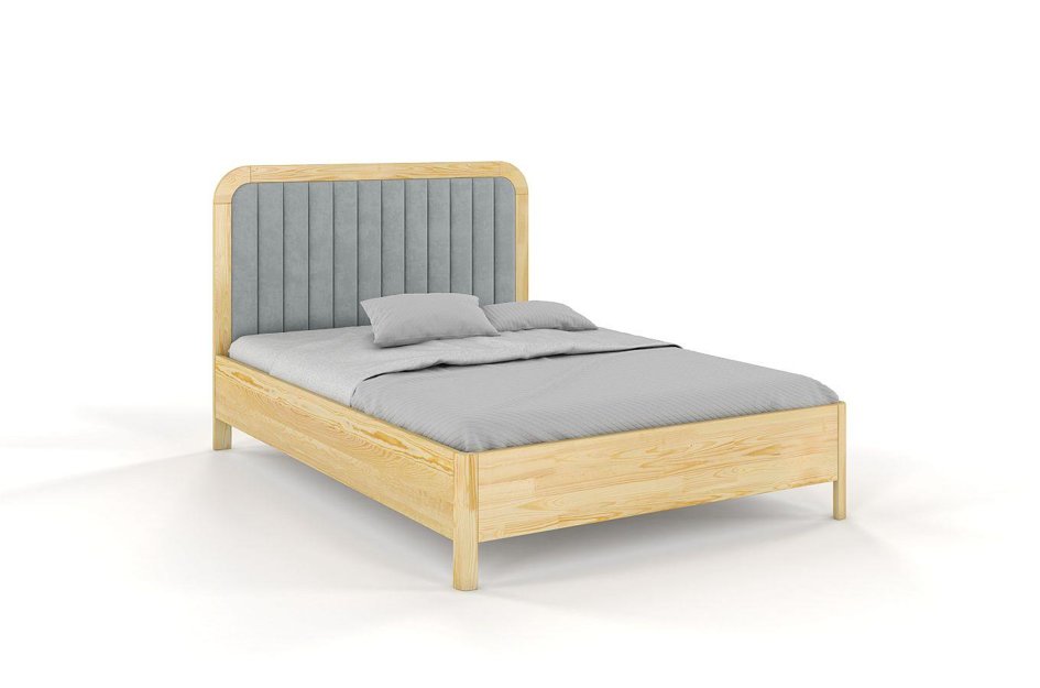 Tapicerowane łóżko drewniane sosnowe Visby MODENA z wysokim zagłówkiem / 180x200 cm, kolor naturalny, zagłówek Casablanca 2314