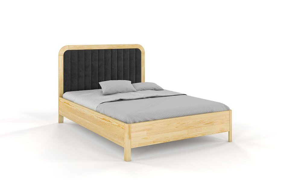 Tapicerowane łóżko drewniane sosnowe Visby MODENA z wysokim zagłówkiem / 180x200 cm, kolor naturalny, zagłówek Casablanca 2315