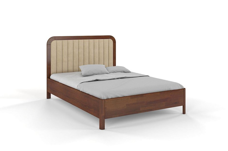 Tapicerowane łóżko drewniane sosnowe Visby MODENA z wysokim zagłówkiem / 180x200 cm, kolor orzech, zagłówek Casablanca 2302