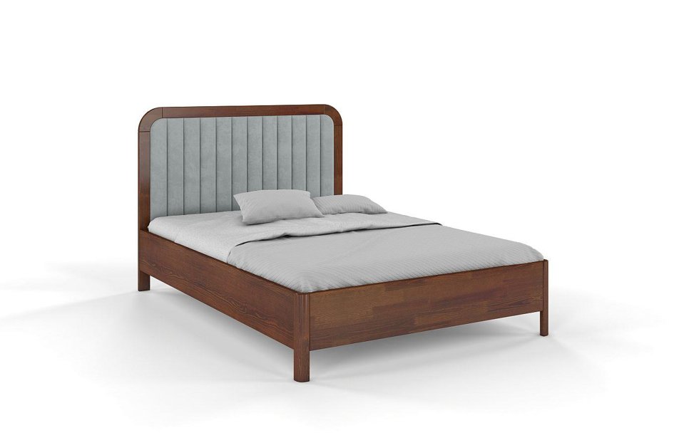 Tapicerowane łóżko drewniane sosnowe Visby MODENA z wysokim zagłówkiem / 180x200 cm, kolor orzech, zagłówek Casablanca 2314