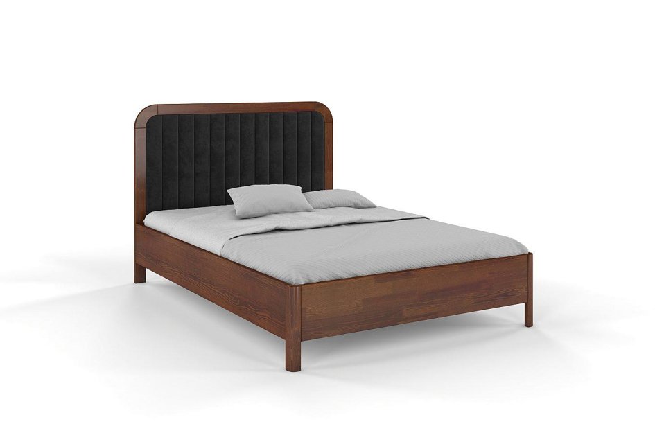 Tapicerowane łóżko drewniane sosnowe Visby MODENA z wysokim zagłówkiem / 180x200 cm, kolor orzech, zagłówek Casablanca 2316