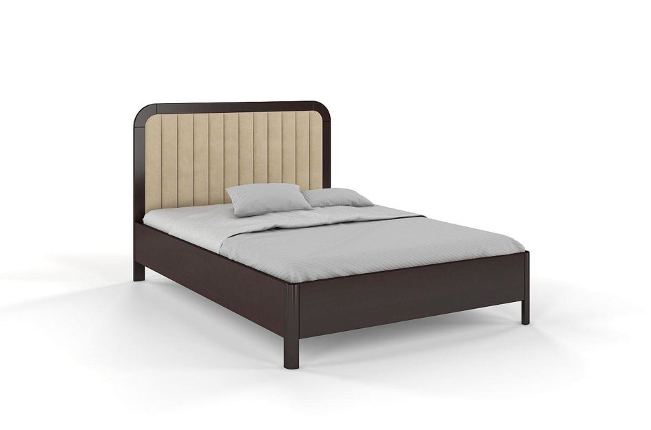 Tapicerowane łóżko drewniane sosnowe Visby MODENA z wysokim zagłówkiem / 180x200 cm, kolor palisander, zagłówek Casablanca 2302