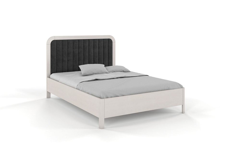 Tapicerowane łóżko drewniane sosnowe Visby MODENA z wysokim zagłówkiem / 200x200 cm, kolor biały, zagłówek Casablanca 2315