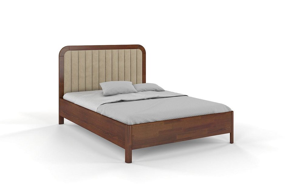 Tapicerowane łóżko drewniane sosnowe Visby MODENA z wysokim zagłówkiem / 200x200 cm, kolor orzech, zagłówek Casablanca 2303