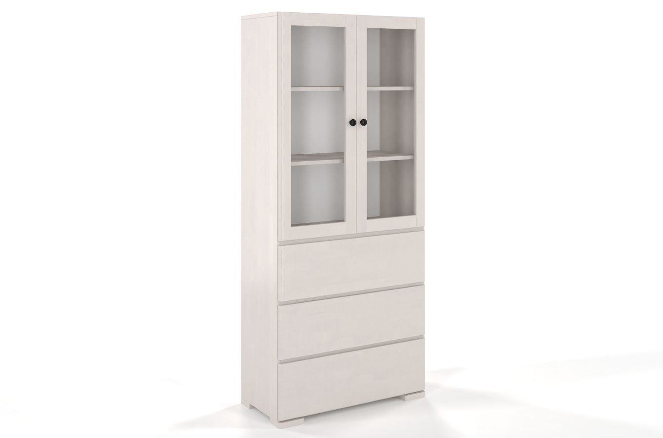 Drewniana bukowa witryna ze szklanymi drzwiami Visby SANDEMO 3S80 / kolor biały