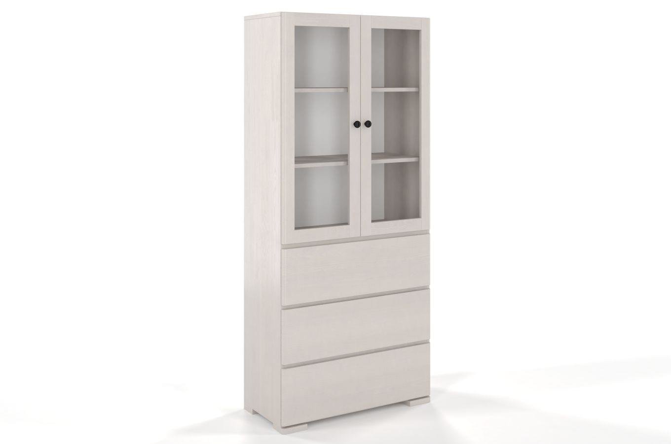Drewniana sosnowa witryna ze szklanymi drzwiami Visby SANDEMO 3S80 / kolor biały