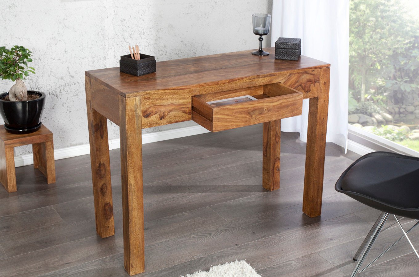 Drewniane biurko MAKASSAR z szufladą / 100x40 cm