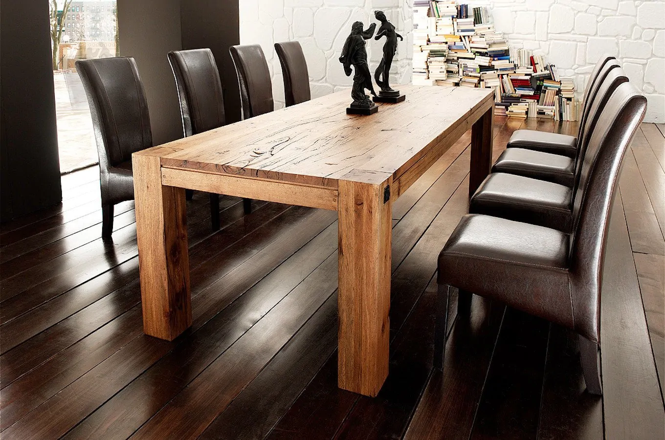 Drewniany dębowy stół LEEDS / 180 x 90 cm, dąb lity bassano