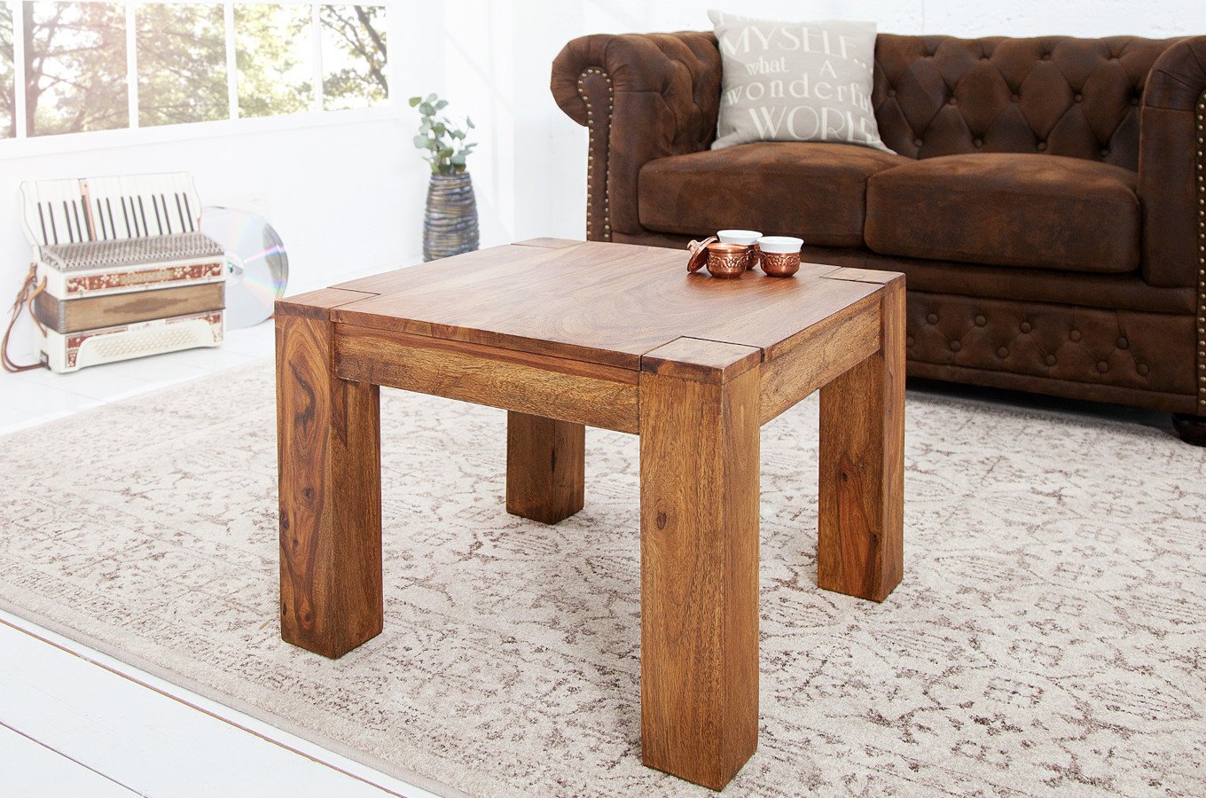 Drewniany, kwadratowy stolik kawowy MAKASSAR / 60x60 cm