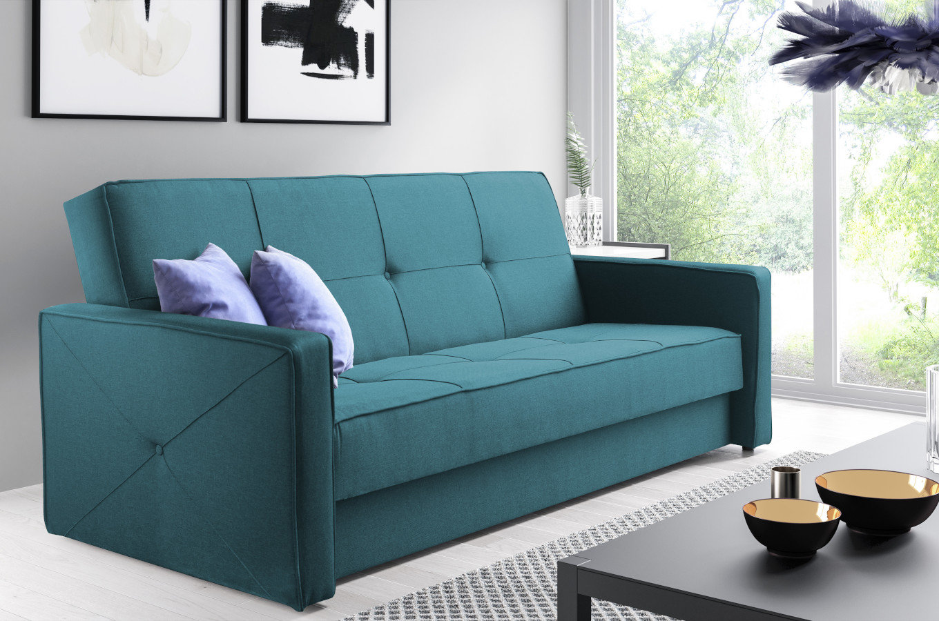 Elegancka sofa ALICJA z funkcją spania i pojemnikiem na pościel