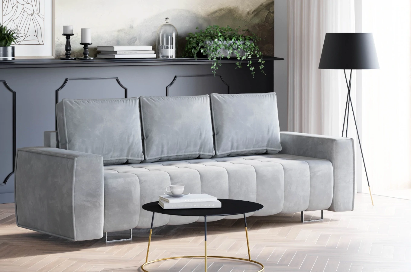Elegancka sofa SABINA z funkcją spania i pojemnikiem na pościel
