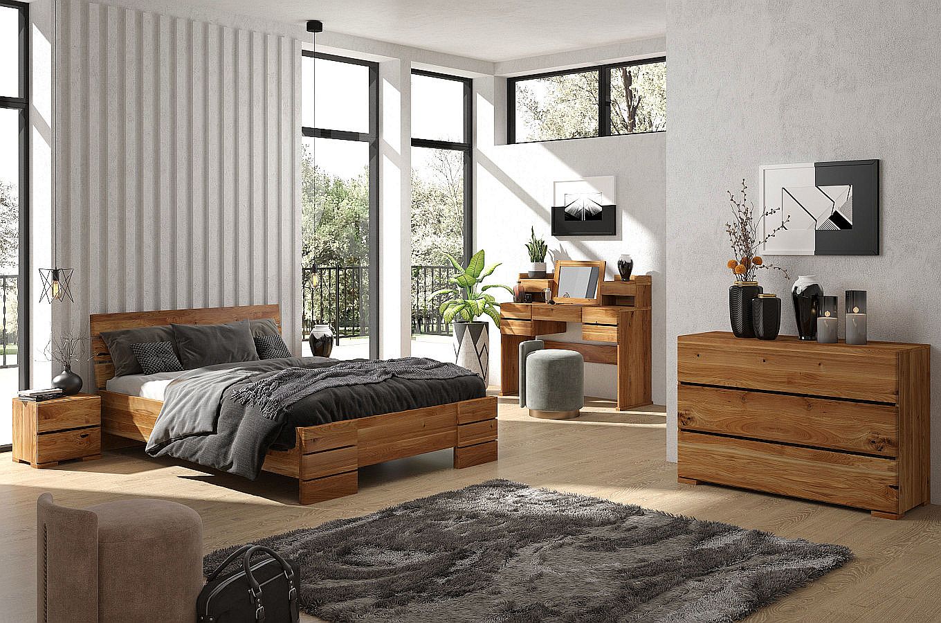 Łóżko drewniane dębowe Visby Sandemo High / 90x200 cm, lakier naturalny