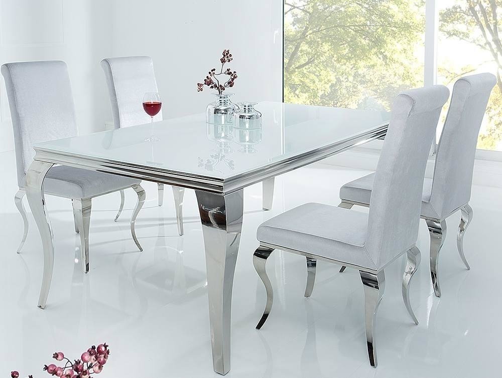 MODERN BAROCK elegancki stół do jadalni w stylu glamour z białym blatem i srebrnymi nogami / 180x90 cm