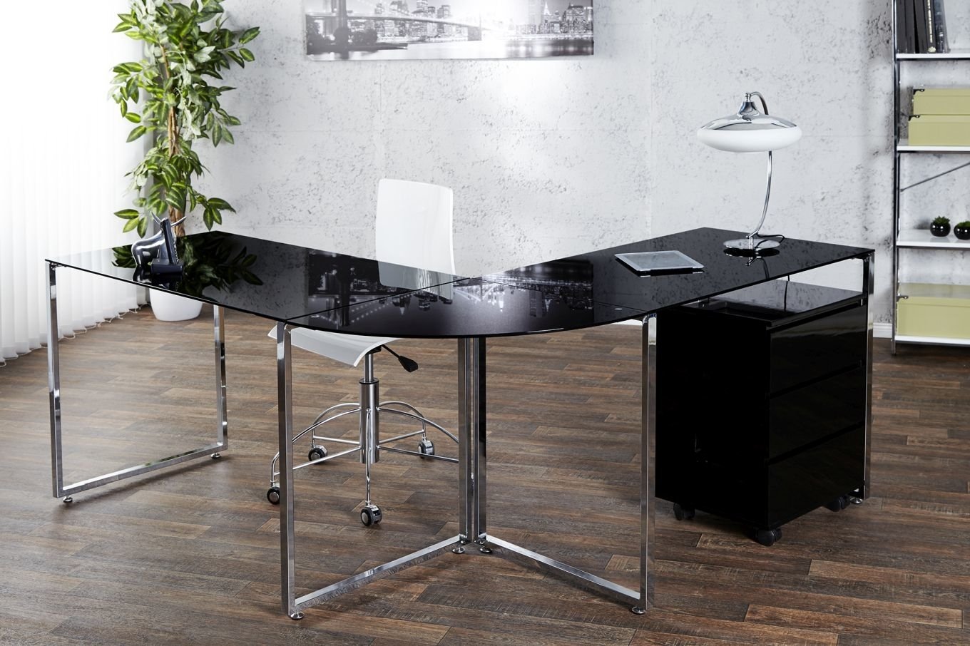 Narożne biurko BIG DEAL ze szklanym blatem / 160-180x60 cm