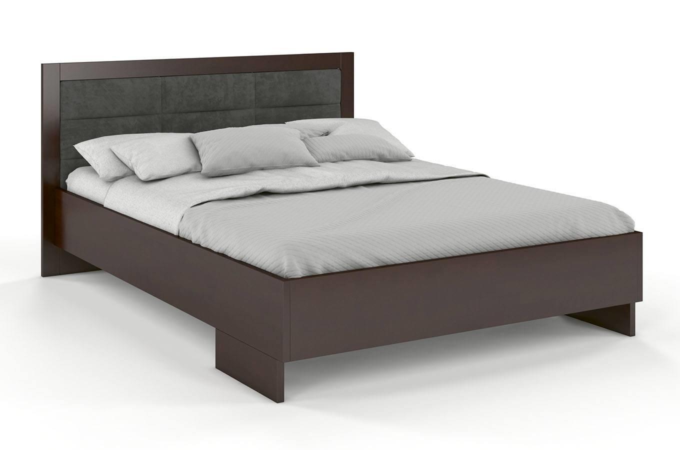 Tapicerowane łóżko drewniane - bukowe Visby KALMAR High BC (Skrzynia na pościel) / 160x200 cm, kolor palisander, zagłówek Casablanca 2316