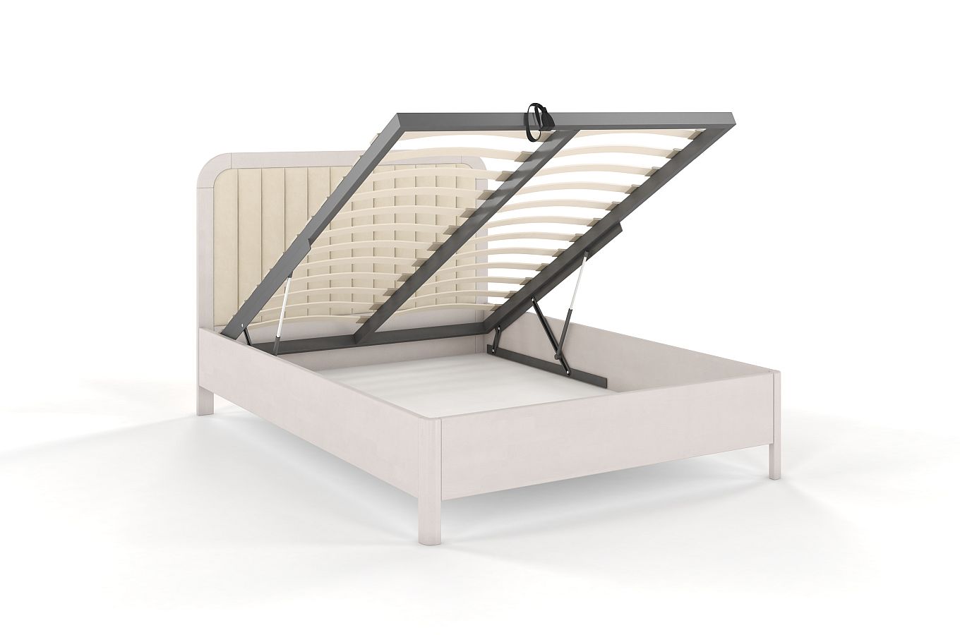 Tapicerowane łóżko drewniane bukowe Visby MODENA BC z wysokim zagłówkiem / 120x200 cm, kolor biały, zagłówek Casablanca 2301 (skrzynia na pościel)