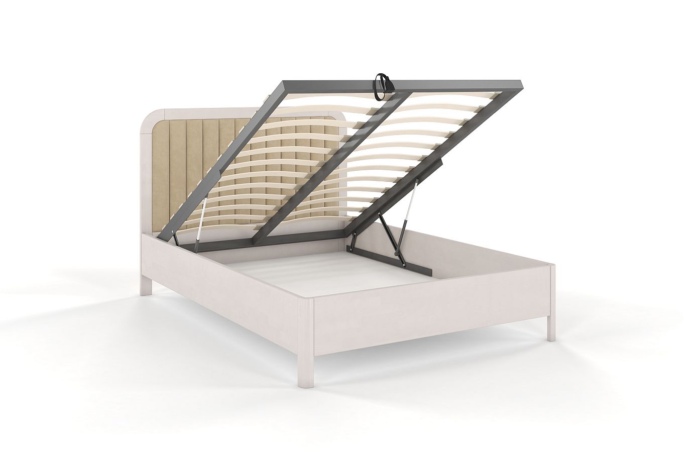 Tapicerowane łóżko drewniane bukowe Visby MODENA BC z wysokim zagłówkiem / 120x200 cm, kolor biały, zagłówek Casablanca 2302 (skrzynia na pościel)