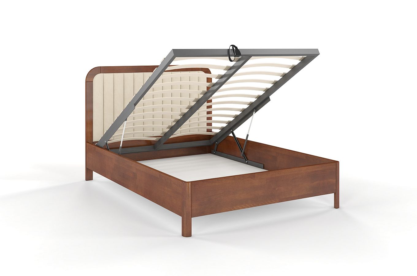 Tapicerowane łóżko drewniane bukowe Visby MODENA BC z wysokim zagłówkiem / 120x200 cm, kolor orzech, zagłówek Casablanca 2301 (skrzynia na pościel)