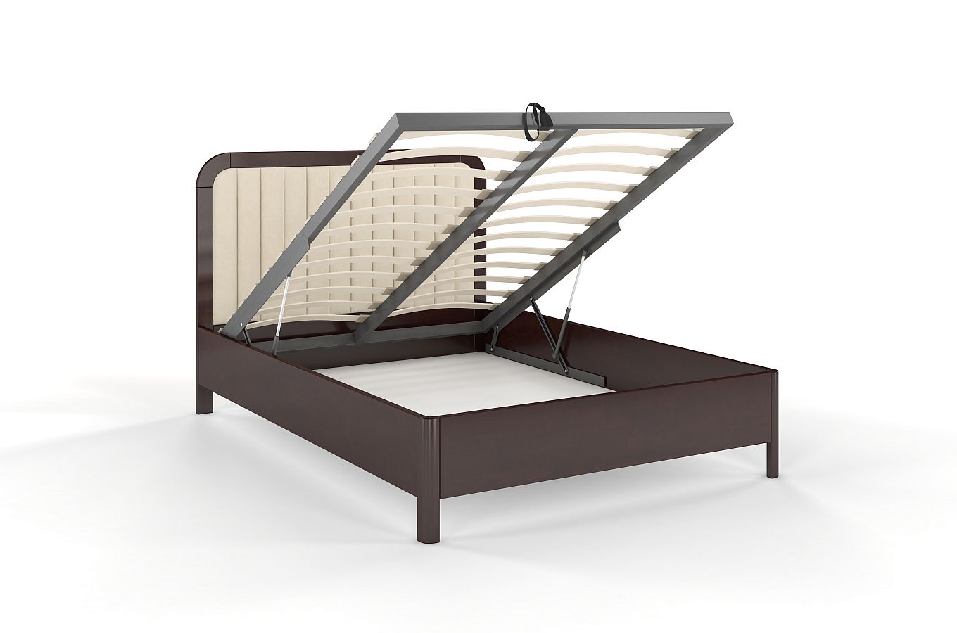 Tapicerowane łóżko drewniane bukowe Visby MODENA BC z wysokim zagłówkiem / 120x200 cm, kolor palisander, zagłówek Casablanca 2301 (skrzynia na pościel)