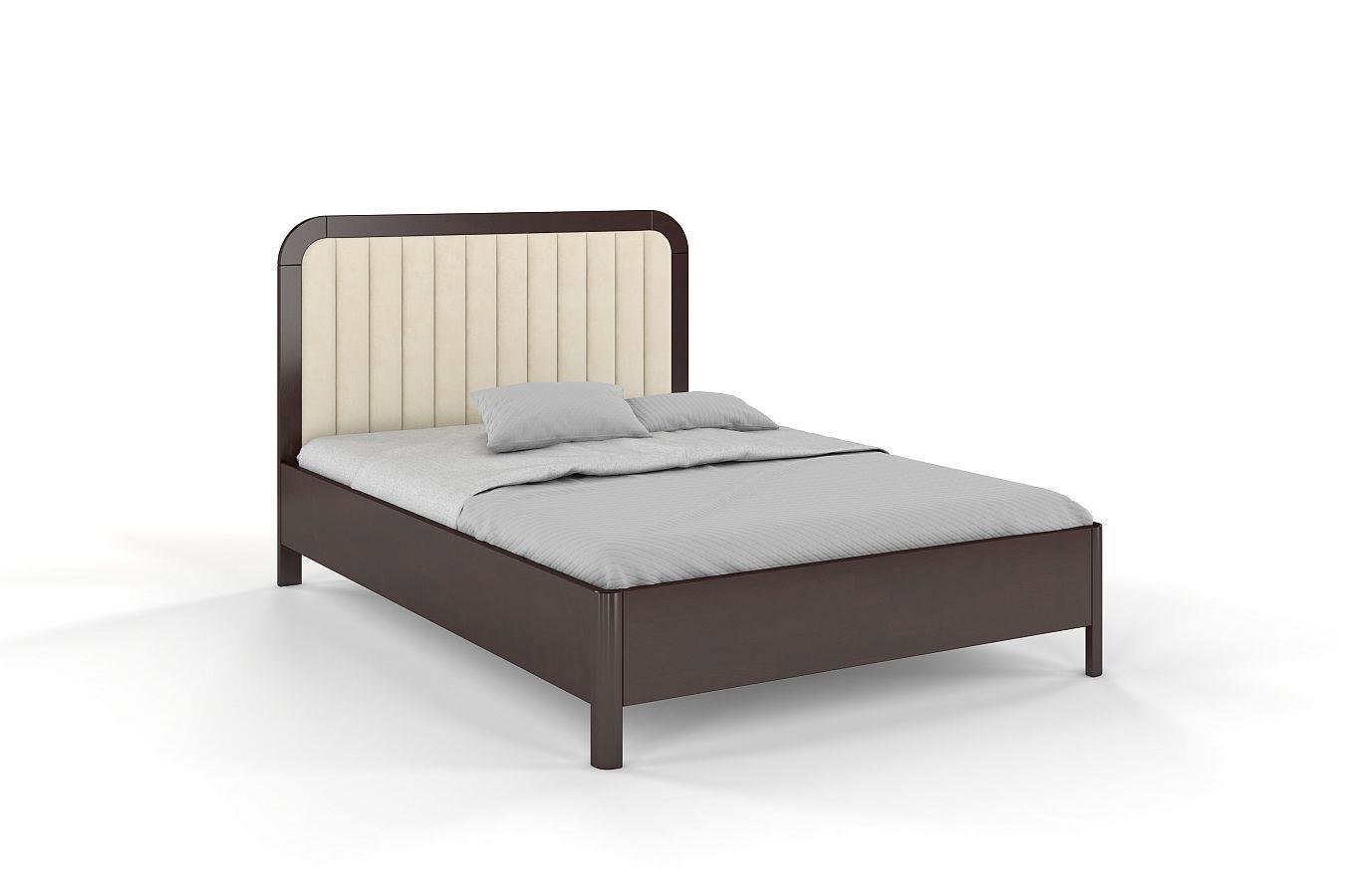 Tapicerowane łóżko drewniane bukowe Visby MODENA z wysokim zagłówkiem / 120x200 cm, kolor palisander, zagłówek Casablanca 2301
