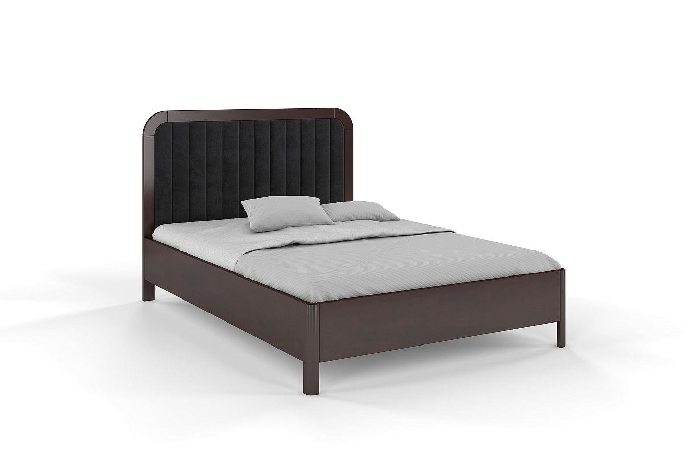 Tapicerowane łóżko drewniane bukowe Visby MODENA z wysokim zagłówkiem / 160x200 cm, kolor palisander, zagłówek Casablanca 2316