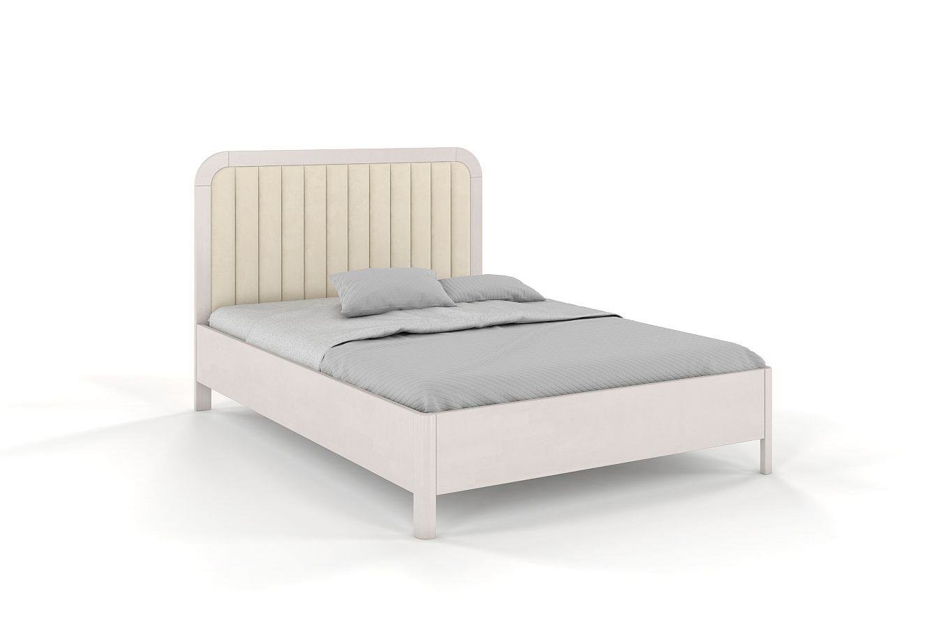 Tapicerowane łóżko drewniane bukowe Visby MODENA z wysokim zagłówkiem / 180x200 cm, kolor biały, zagłówek Casablanca 2301
