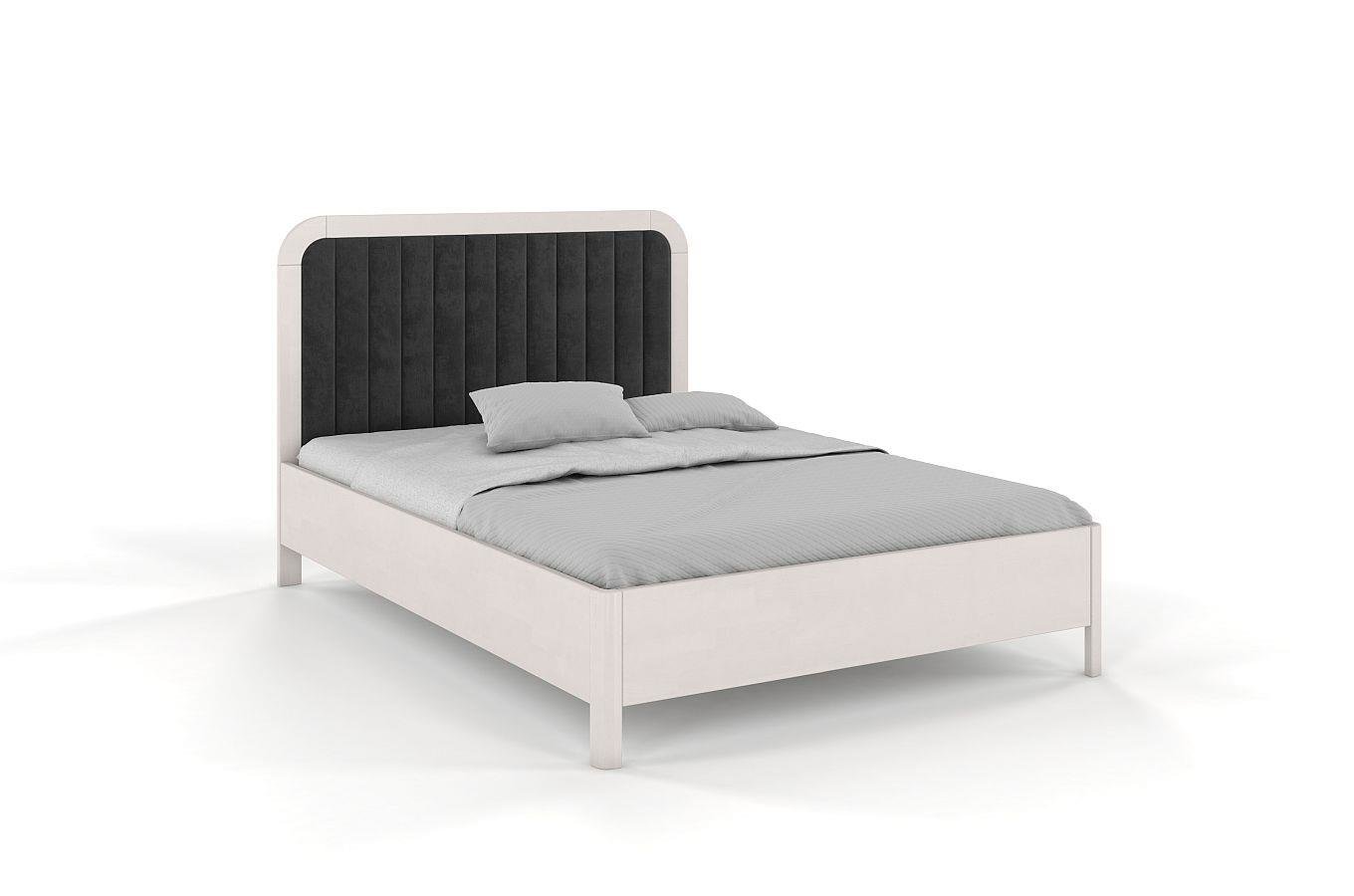 Tapicerowane łóżko drewniane bukowe Visby MODENA z wysokim zagłówkiem / 180x200 cm, kolor biały, zagłówek Casablanca 2315