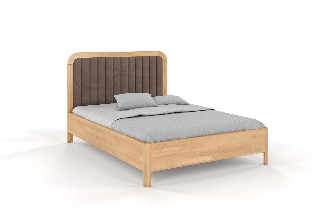 Tapicerowane łóżko drewniane bukowe Visby MODENA z wysokim zagłówkiem / 200x200 cm, kolor naturalny, zagłówek Casablanca 2306