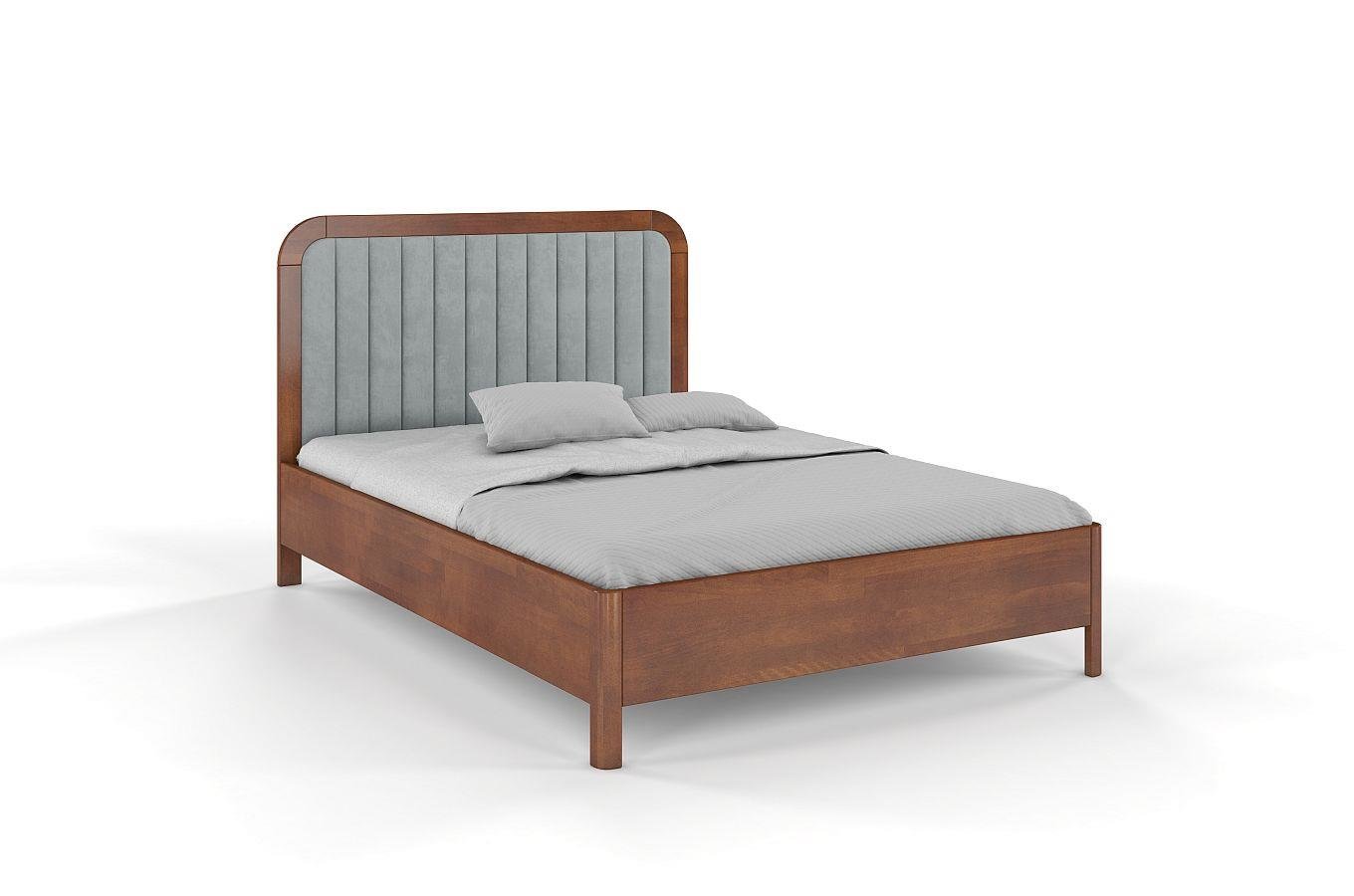 Tapicerowane łóżko drewniane bukowe Visby MODENA z wysokim zagłówkiem / 200x200 cm, kolor orzech, zagłówek Casablanca 2314