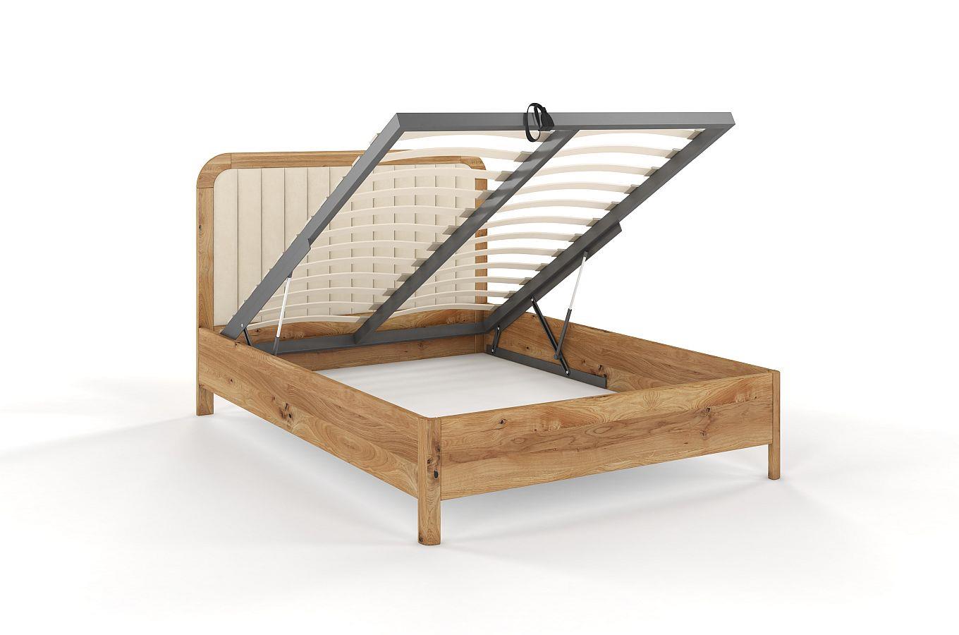 Tapicerowane łóżko drewniane dębowe Visby MODENA BC z wysokim zagłówkiem / 180x200 cm, olej naturalny, zagłówek Casablanca 2301 (skrzynia na pościel)