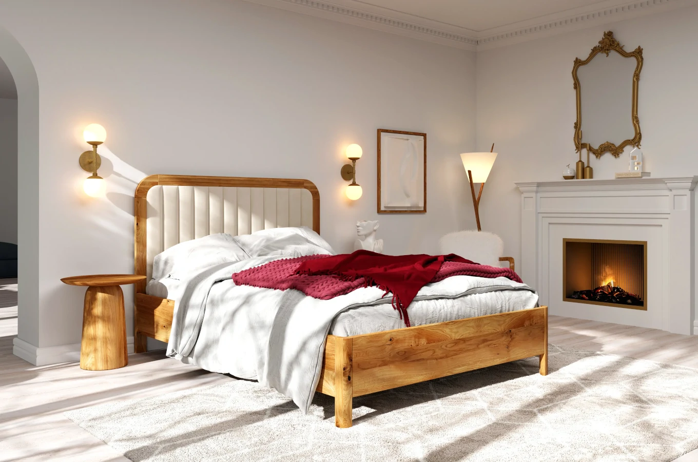 Tapicerowane łóżko drewniane dębowe Visby MODENA z wysokim zagłówkiem / 120x200 cm, olej naturalny, zagłówek Casablanca 2302