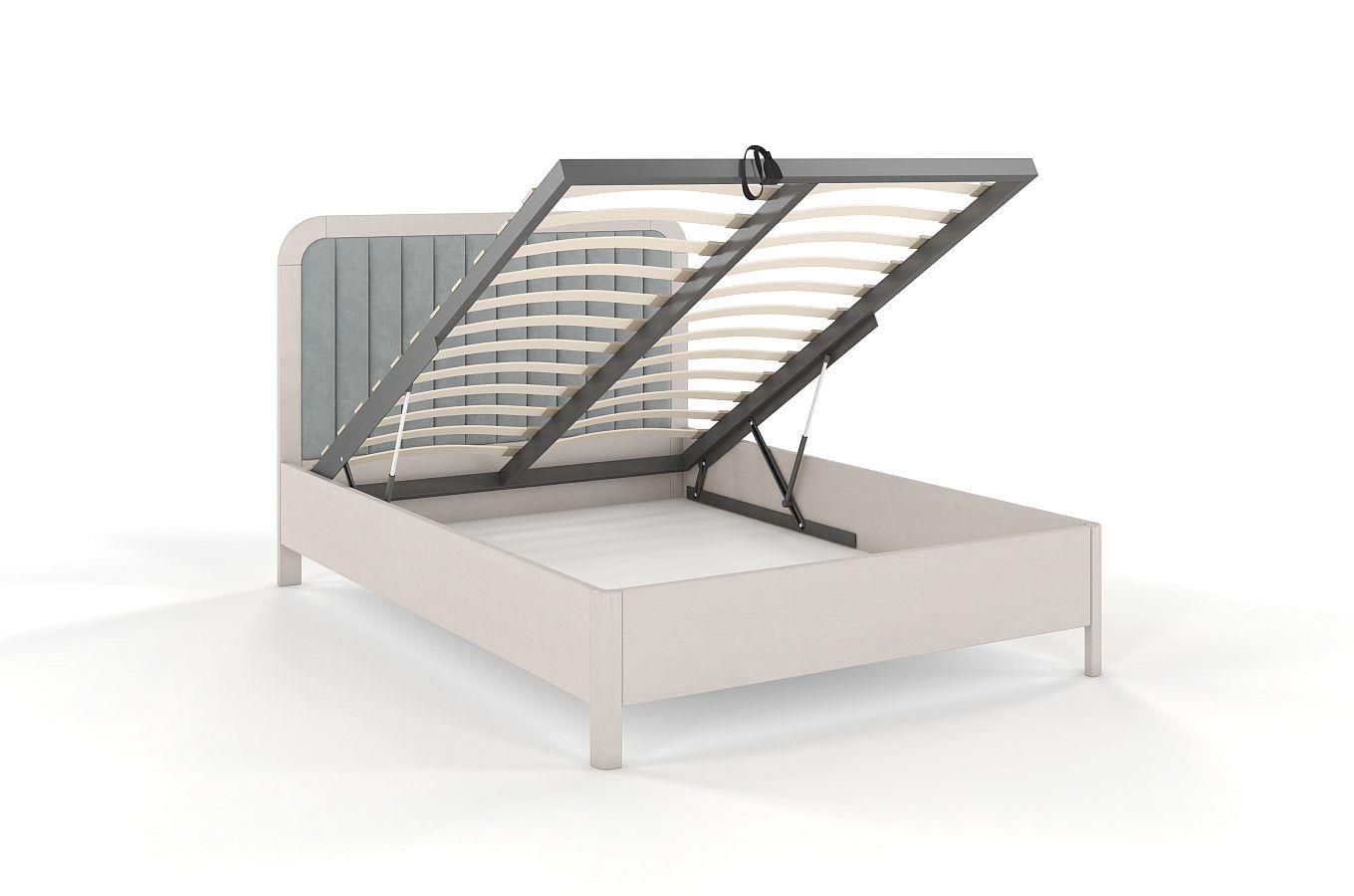 Tapicerowane łóżko drewniane sosnowe Visby MODENA BC z wysokim zagłówkiem / 120x200 cm, kolor biały, zagłówek Casablanca 2314 (skrzynia na pościel)