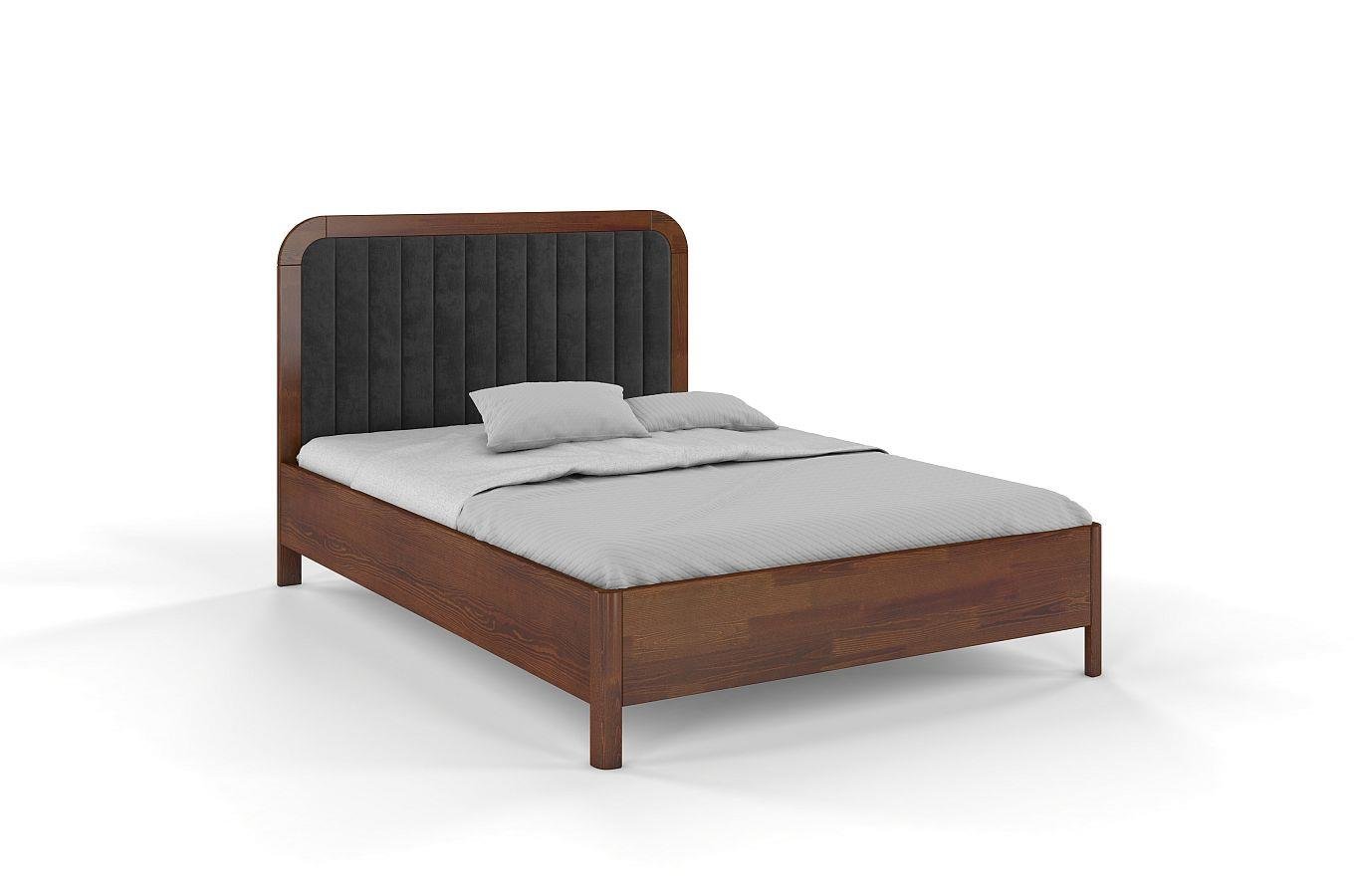 Tapicerowane łóżko drewniane sosnowe Visby MODENA z wysokim zagłówkiem / 120x200 cm, kolor orzech, zagłówek Casablanca 2315