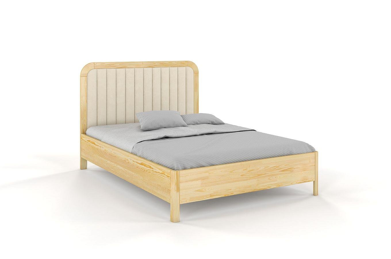 Tapicerowane łóżko drewniane sosnowe Visby MODENA z wysokim zagłówkiem / 180x200 cm, kolor naturalny, zagłówek Casablanca 2301