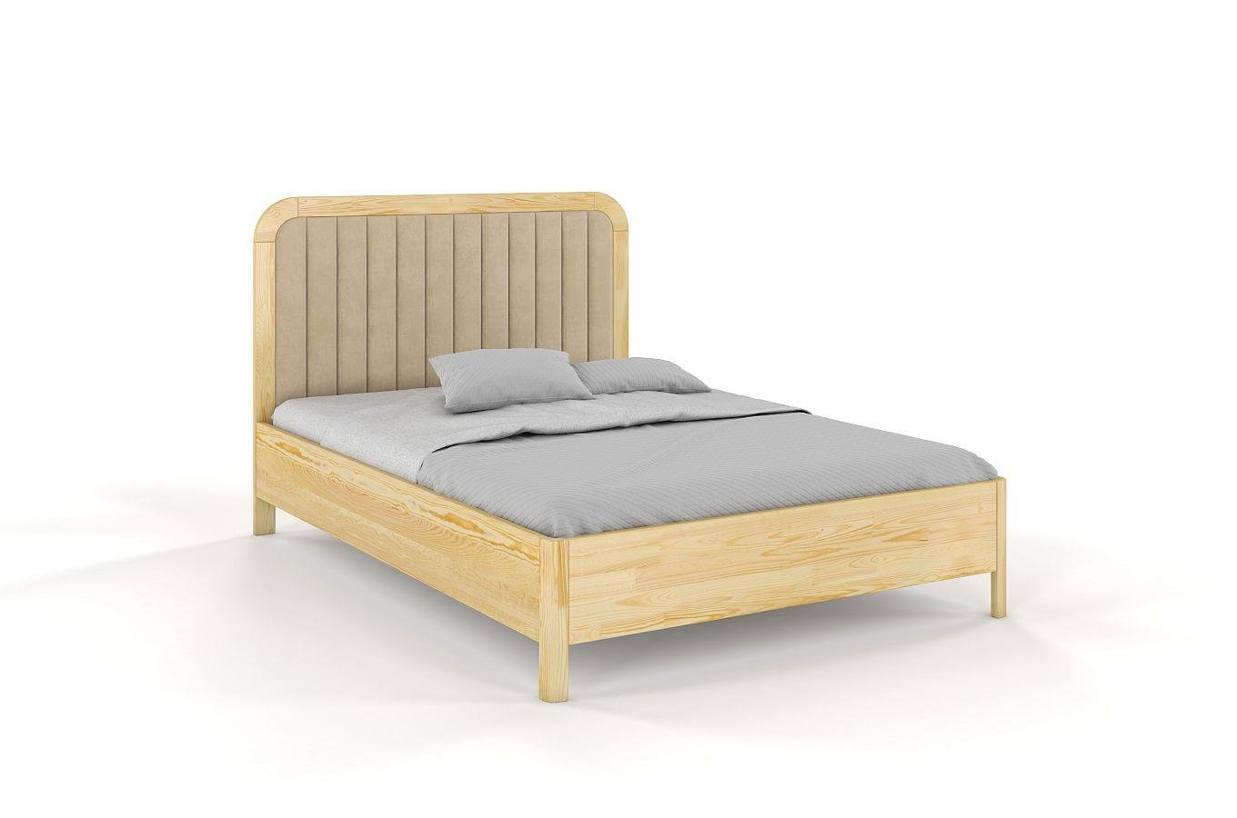 Tapicerowane łóżko drewniane sosnowe Visby MODENA z wysokim zagłówkiem / 180x200 cm, kolor naturalny, zagłówek Casablanca 2302