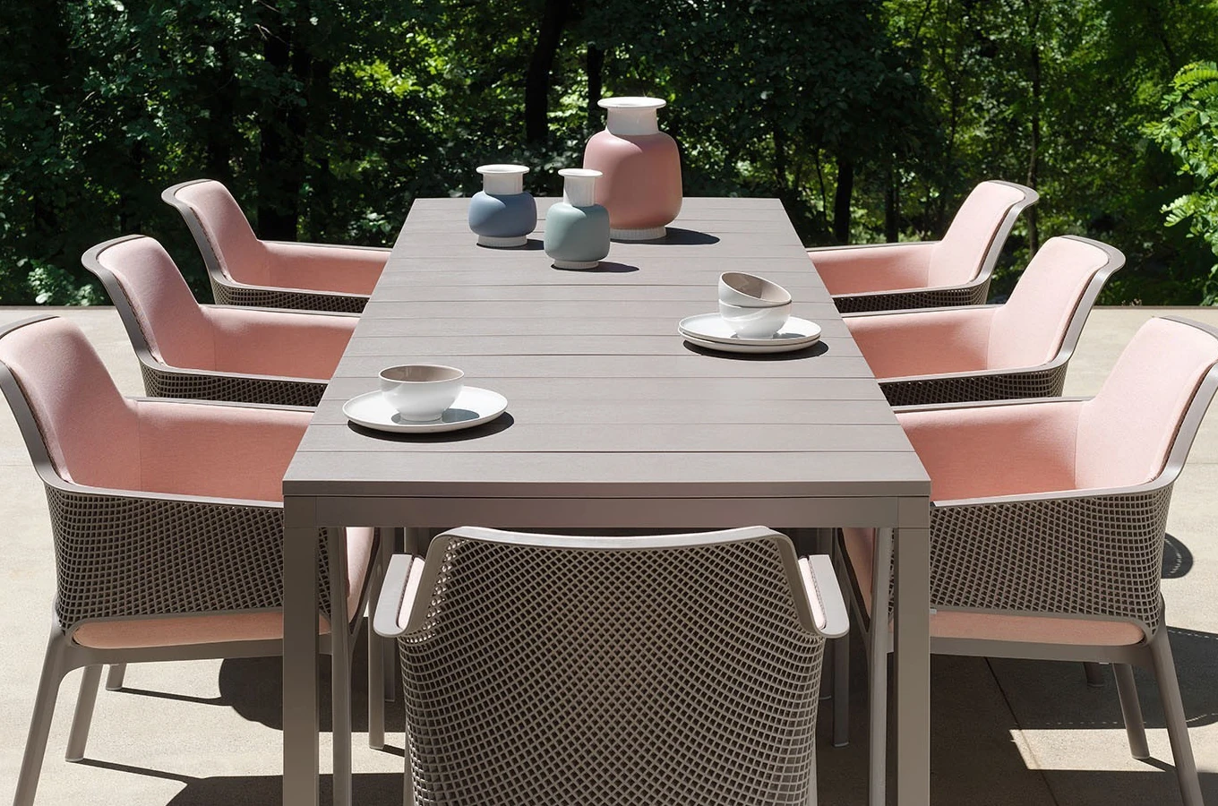Zestaw mebli do ogrodu - rozkładany stół RIO 210-280 cm + 8 krzeseł NET RELAX