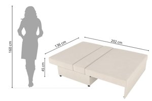 Beżowa rozkładana sofa Dancan OLGA z funkcją spania i pojemnikiem na pościel / szerokość 136 cm