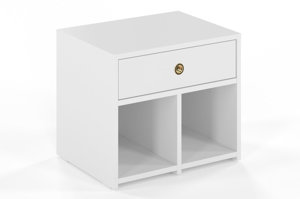 Biała szafka - siedzisko z półkami i szufladą Dancan MIRAGE wysoki połysk / szer. 54 cm