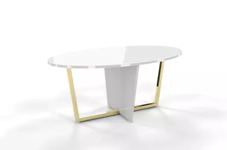 Biały stolik kawowy Dancan ROCKET z białym szklanym blatem i złotą nogą 